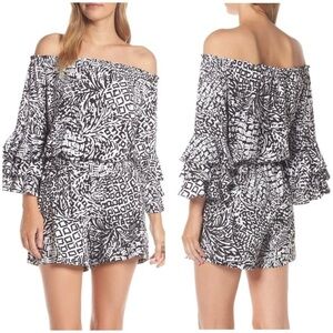 🌟Lilly Pulitzer Calla Off the shoulder Romper Black Onyx Home Slice women’s XXS
